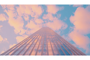 Skyscraper reaches towards vibrant, an Architecture Photo by Lermont51