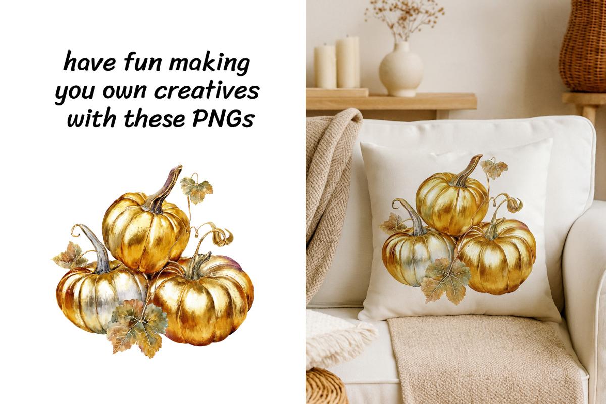 Gold & White Elegant Pumpkin Clipart, a Seasonal Illustration by InkyQueenArt (Photo 3 of 5)