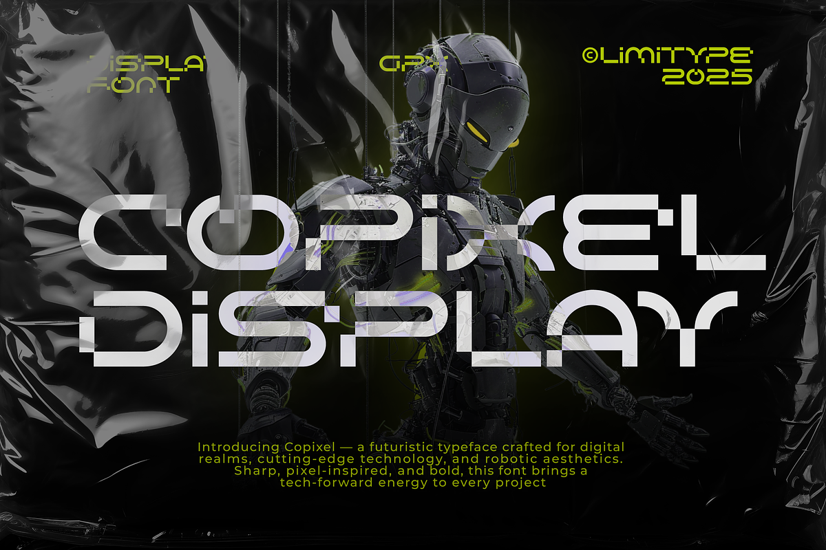 Copixel - Futuristic Font, a Sans Serif Font by limitype (Photo 1 of 11)