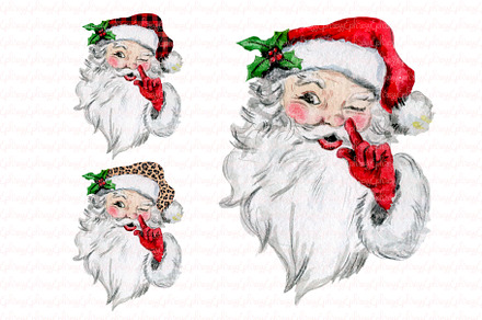 Santa face. Leopard, buffalo plaid