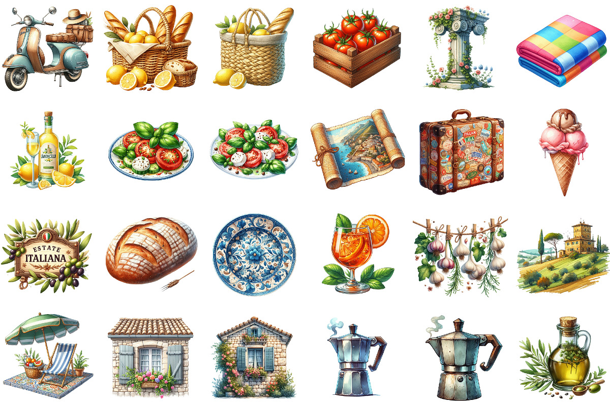 Antique Italian Summer Clipart, an Illustration by Sublimation Artist (Photo 2 of 6)