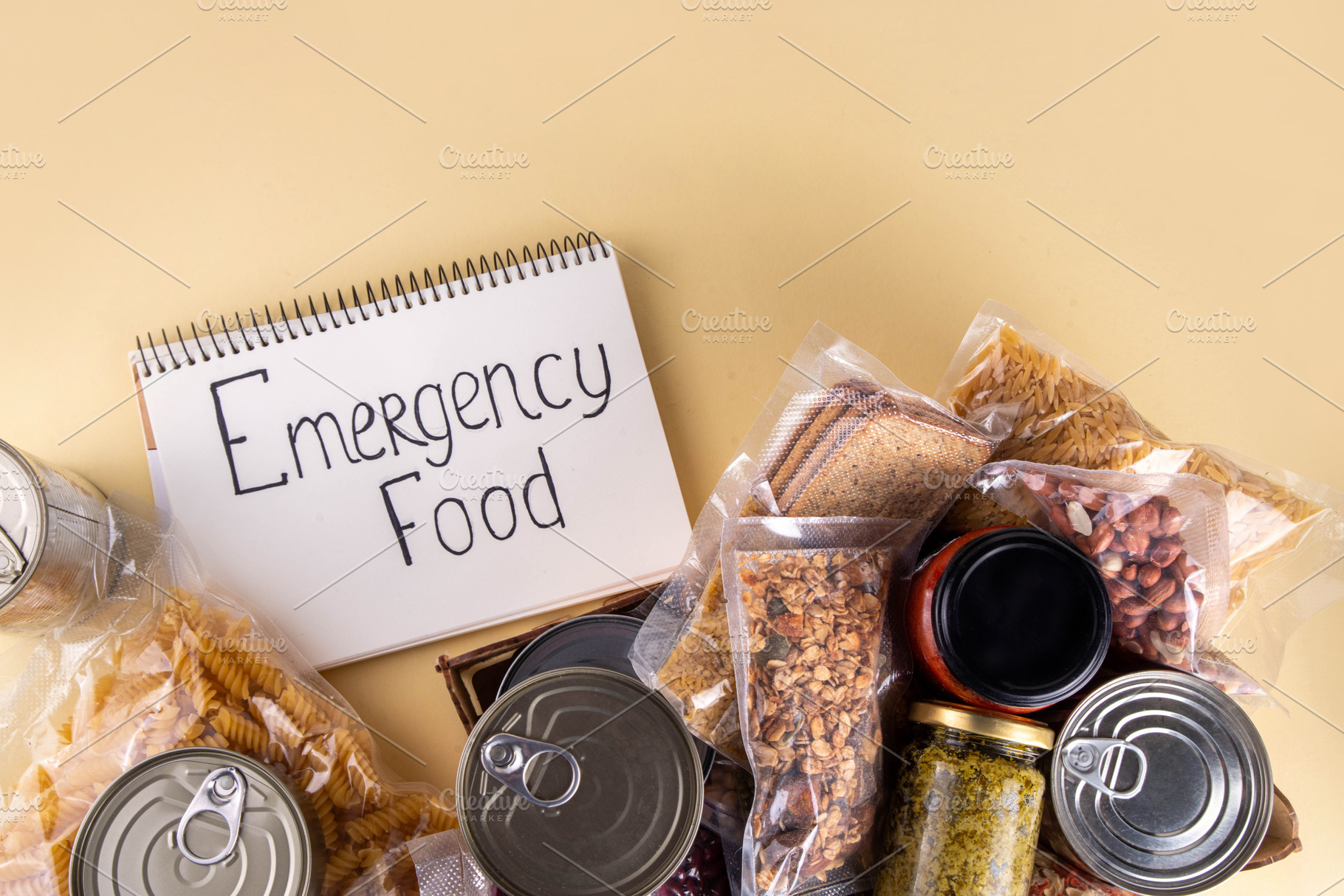 Emergency food kit. Non-perishable instant food, homemade Surviv, a Food & Drink Photo by Rimma