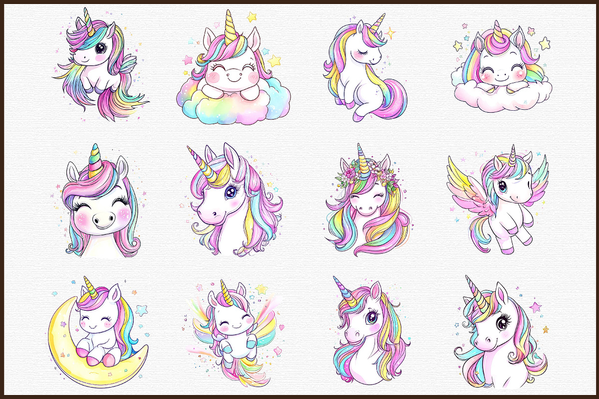 Cute Rainbow Unicorns Clipart, an Illustration by Sublimation Artist (Photo 3 of 6)