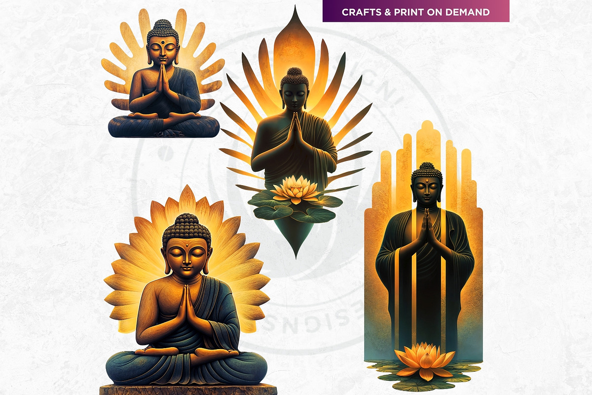 Modern Golden Buddha Clipart Set, a Decorative Illustration by ThatsDesignArt (Photo 9 of 10)