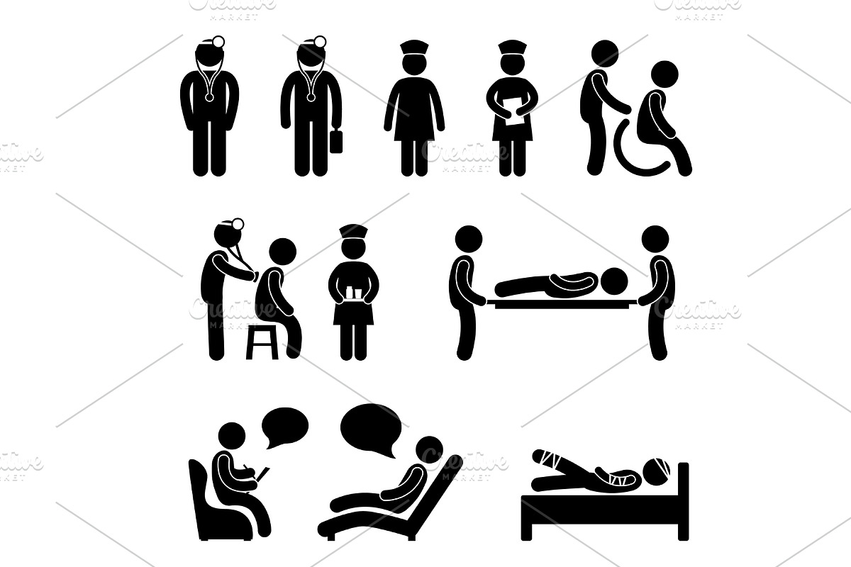 Doctor Nurse Patient Medical Care, an Icon by Leremy Stick Figures