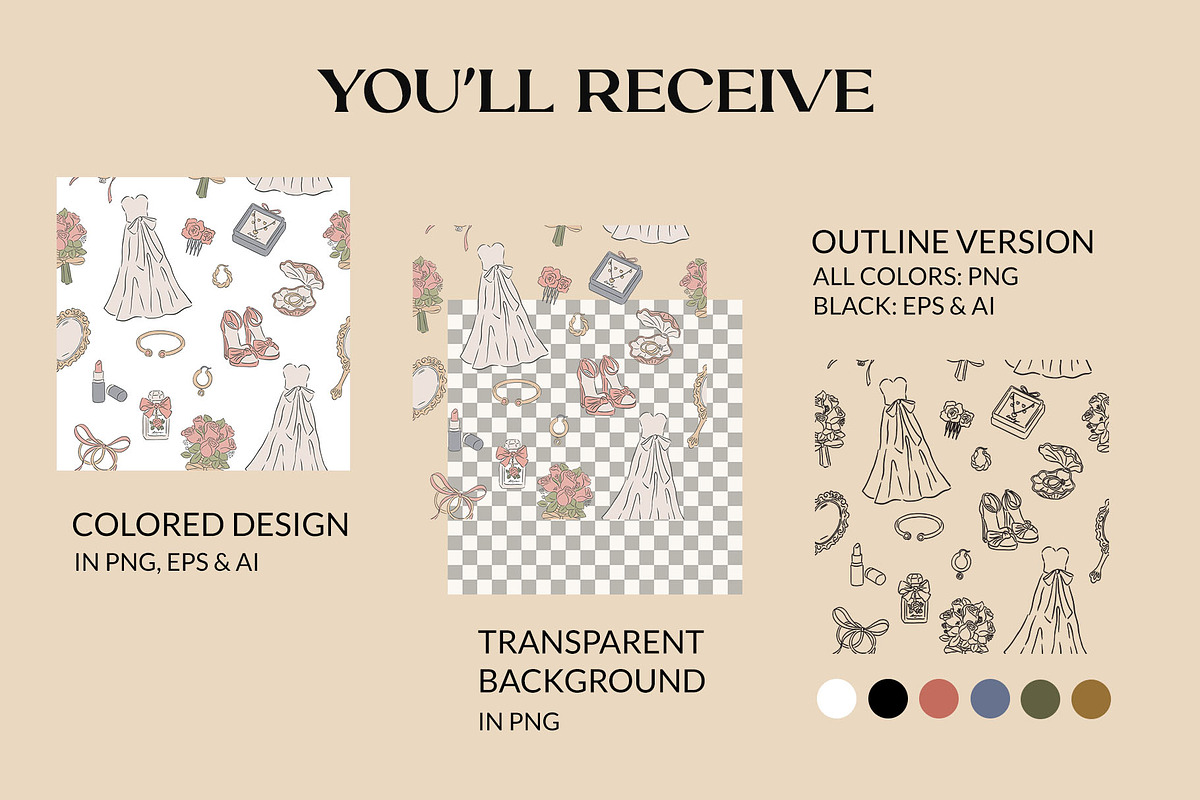 Hand drawn Wedding pattern bundle, a Pattern Graphic by CreativeChristiana (Photo 3 of 14)