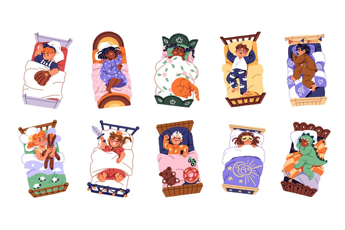 Cute children sleeping in bed set, a Person Illustration by PaperTrident (Photo 1 of 6)