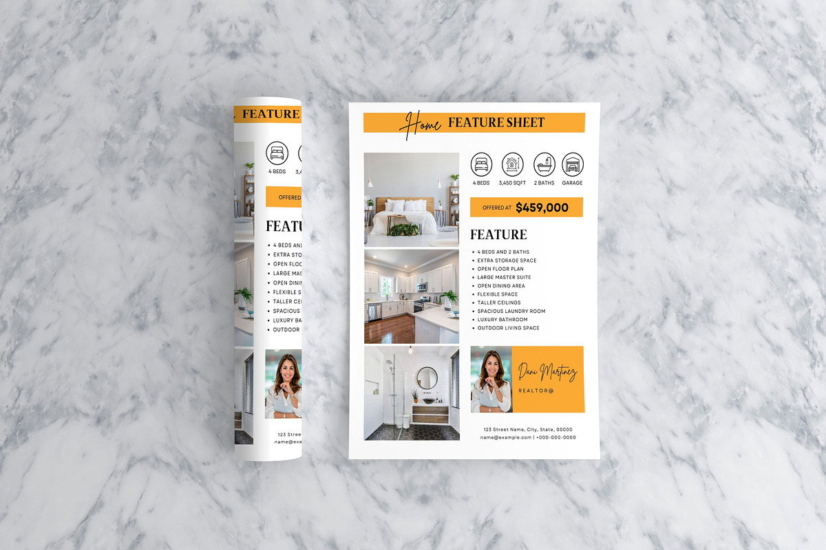 Real Estate Home Feature Sheet,Canva, a Flyer Template by SmmrDesign