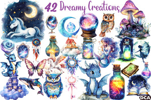Dreamy Watercolor Creations Clipart, an Illustration by DreamCafeArt