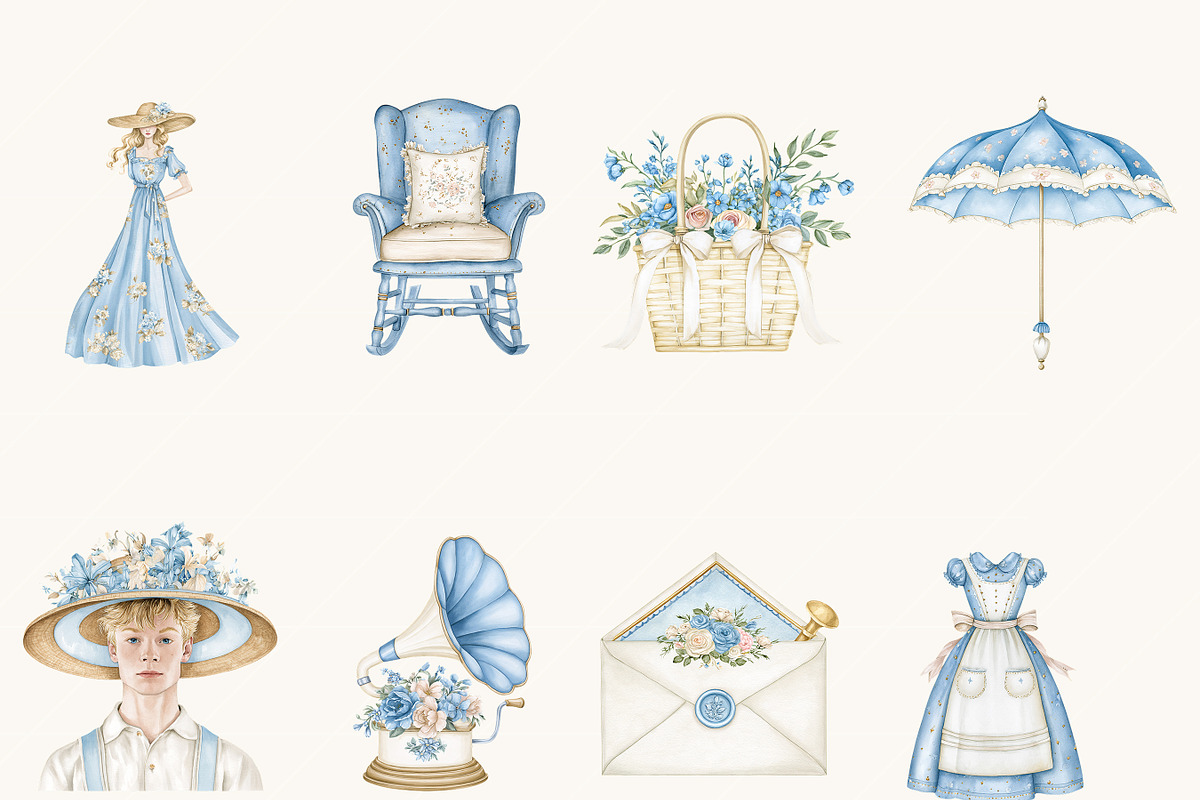 Watercolor Blue Elegant Clipart, an Object Illustration by BusyDaydesign (Photo 2 of 9)