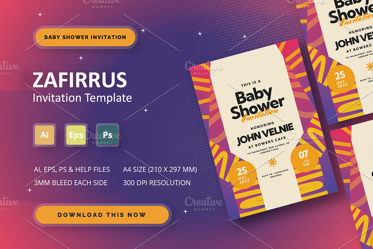 Zafirrus - Baby Shower Invitation, an Invitation Template by StreaksideStd