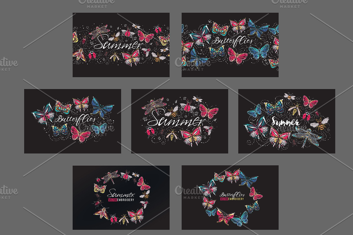 Embroidery Insects on Black. Vector, an Animal Illustration by Sopelkin (Photo 2 of 2)
