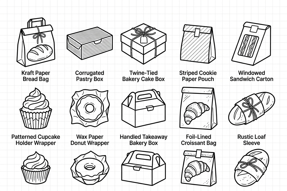 Bundles Set Bakery Packaging Icons, an Outline Icon by adenpinkstore (Photo 1 of 12)