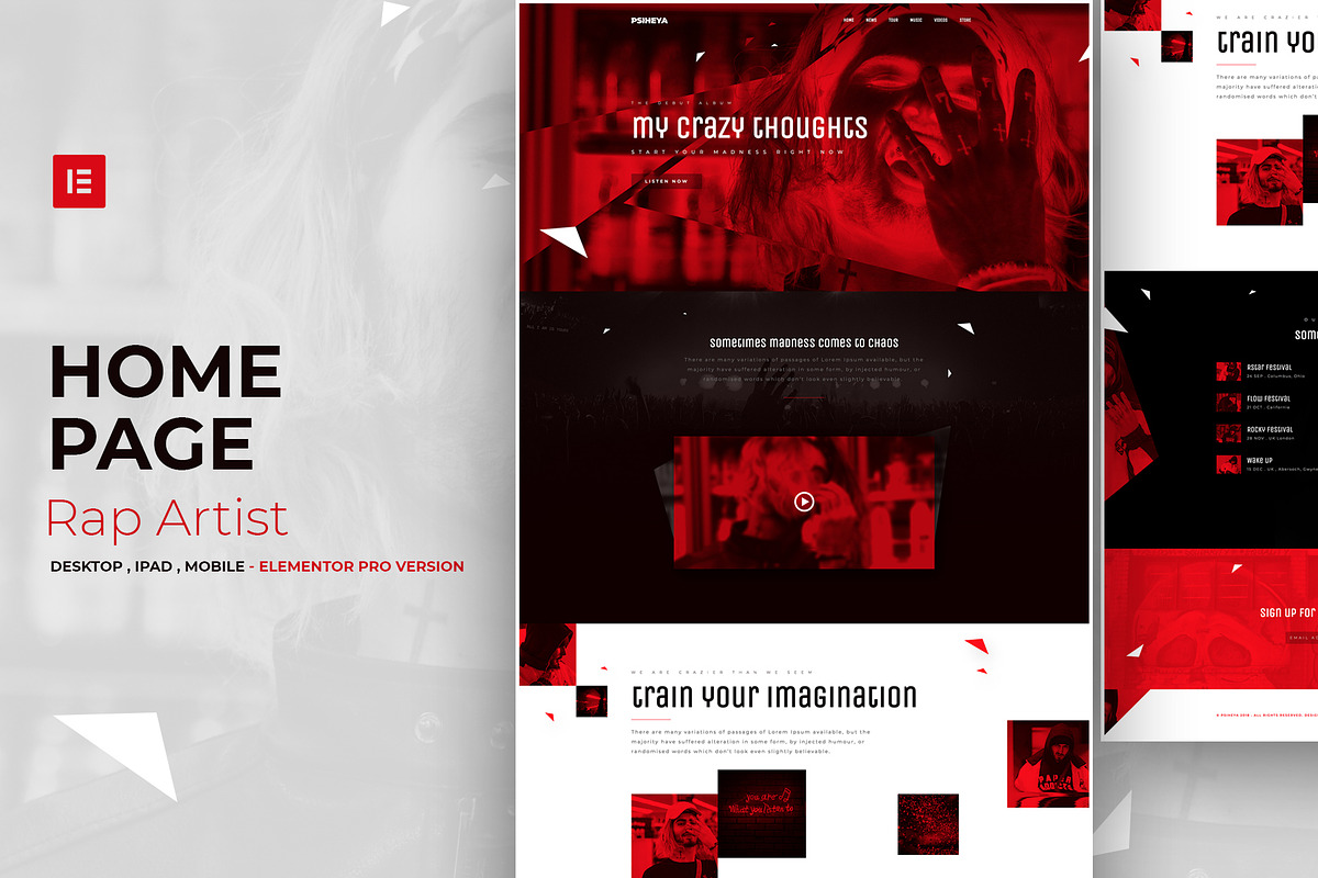 Rap Artist - Elementor Pro Layout, a Websites & App Template by Ceaso Store (Photo 1 of 3)