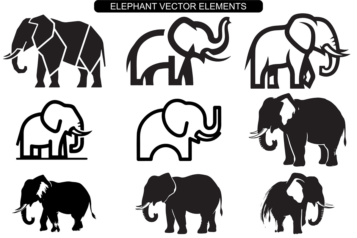 Elephant Vector Elements Bundle, an Animal Illustration by balal (Photo 1 of 18)