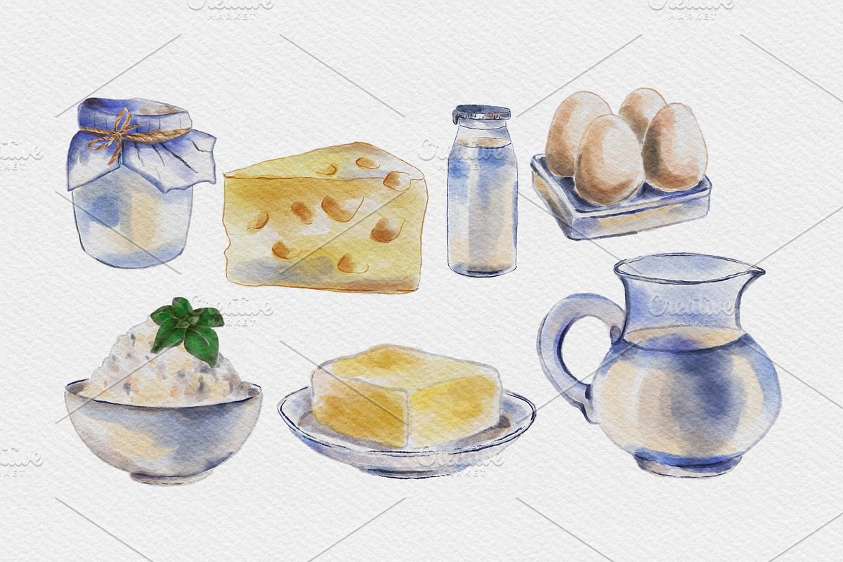 Dairy products watercolour clipart, an Illustration by Art pages (Photo 2 of 3)