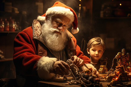 Little Boy and Santa Claus Standing, a Photo by Iftikhar Alam