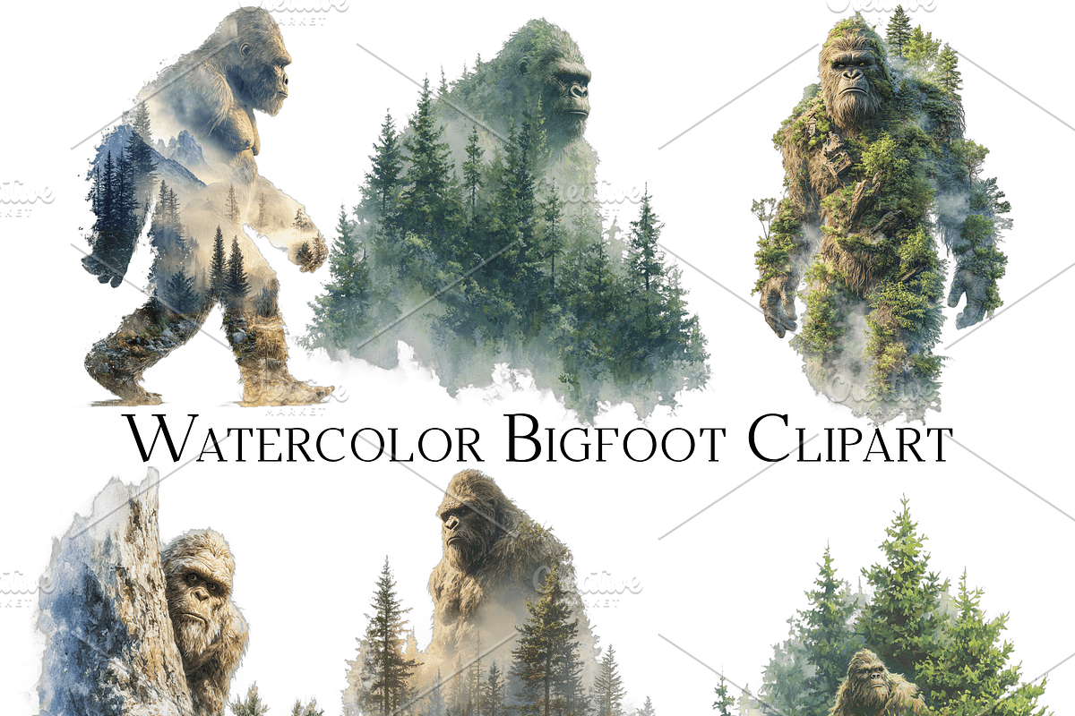 Watercolor Bigfoot Clipart, an Object Graphic by ArtisticTimberStudio (Photo 1 of 2)