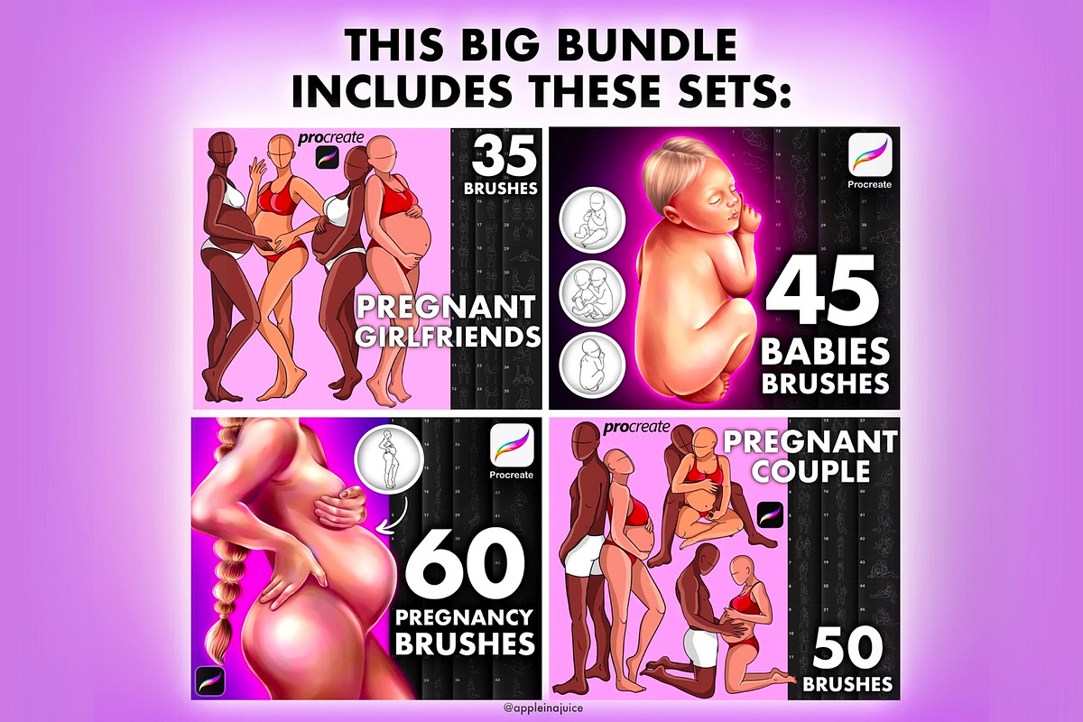 Procreate Pregnant family baby brush, a Brush Add-On by AppleinaJuice (Photo 9 of 11)