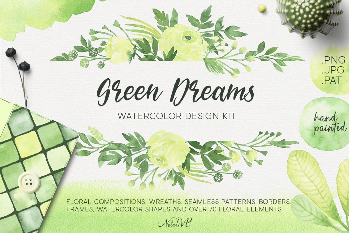 Green Dreams. Design kit watercolor, a Texture Illustration by NataliVA (Photo 1 of 8)