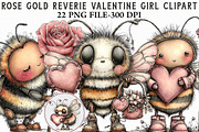 Whimsical Valentine Bee Clipart, an Illustration by Libby Wishes (Thumbnail 1 of 4)