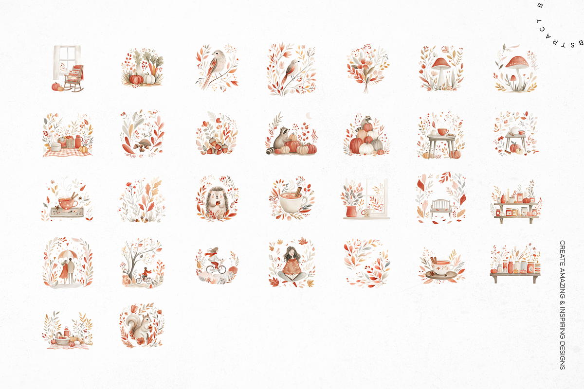 Autumn Charm Watercolor Collection, a Seasonal Illustration by Lumeno (Photo 3 of 7)