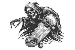 Grim Reaper With Skateboard Vector