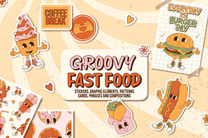 Groovy Fast Food Collection, a Food Illustration by Alla's Creations