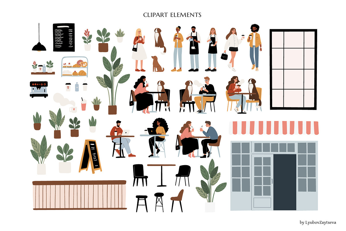 Dog Friendly Coffee Shop Scenes, a Person Illustration by LyubovZaytseva (Photo 3 of 20)
