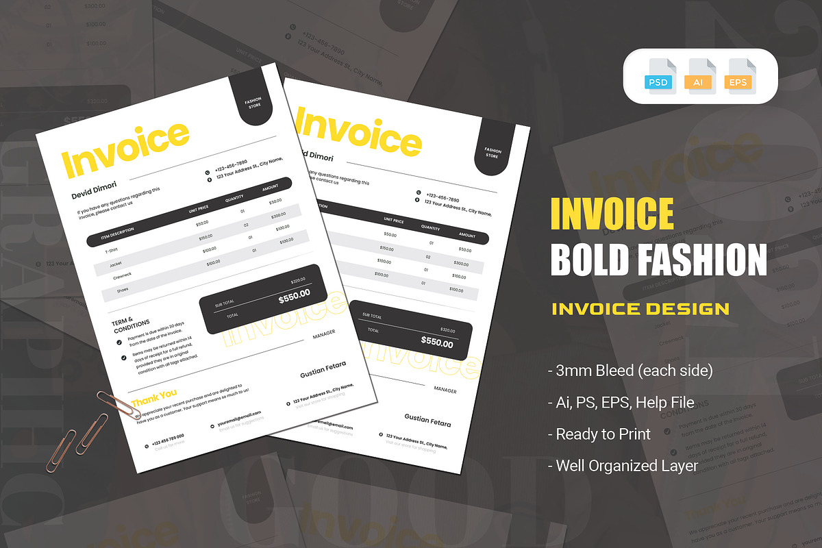 Bold Fashion Store - Invoice, a Print Template by AQR Studio (Photo 1 of 2)