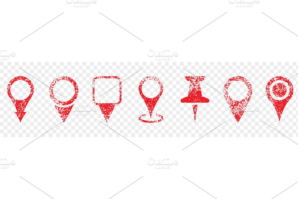 Red Location Pin Grunge Icon Set, an Object Illustration by Vector Creator