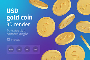 USD Gold Coin 3d Render