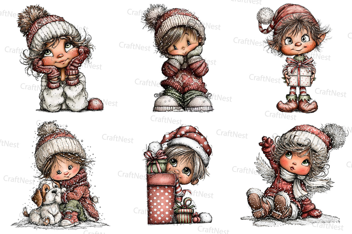 Vintage Kids  Christmas Clipart, an Illustration by Craft Nest (Photo 5 of 7)