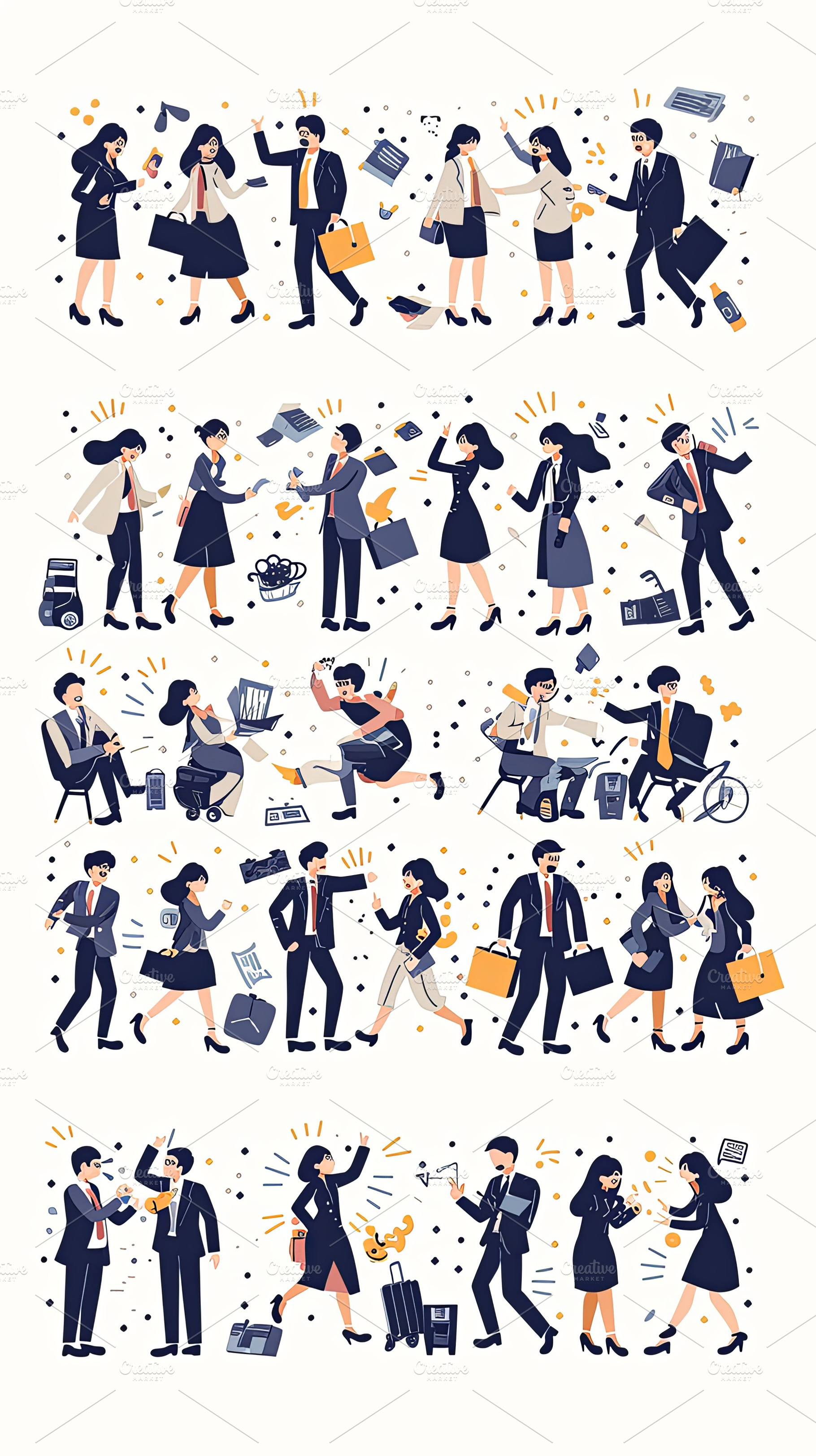 Illustration of business team in various work scenarios and interactions, a Photo by AS photostudio