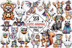 Patchwork Halloween Cute Animals PNG, an Animal Illustration by RobertsArt