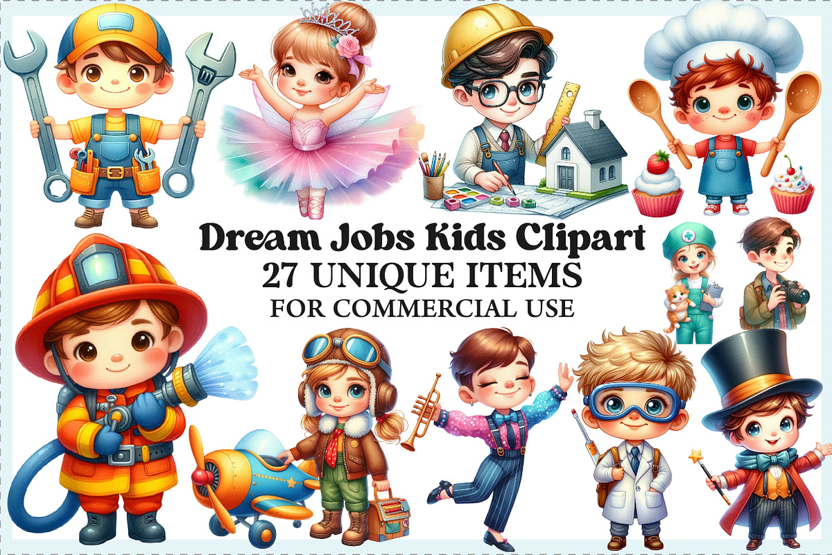 Dream Jobs Kids Clipart Bundle, an Illustration by Craft Nest (Photo 1 of 9)
