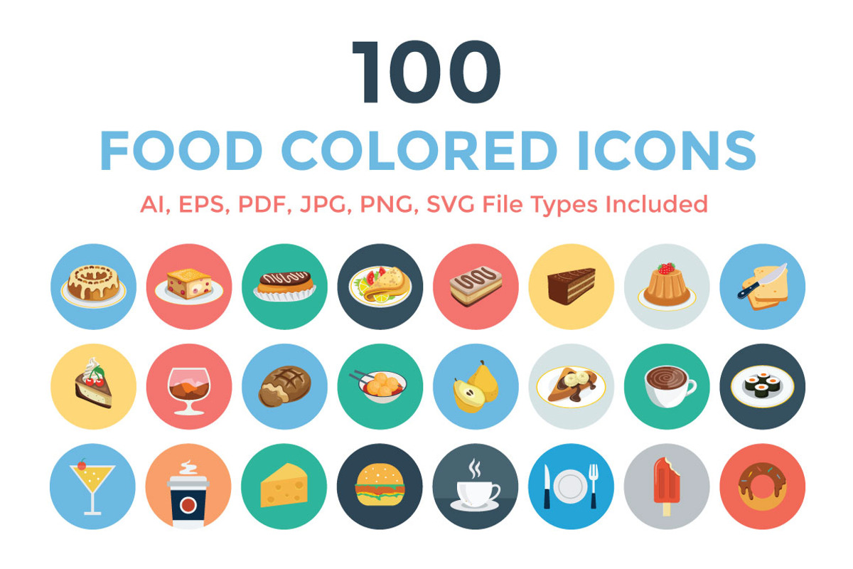 100 Food Flat Icons, an Emoji Icon by Creative Stall (Photo 1 of 3)