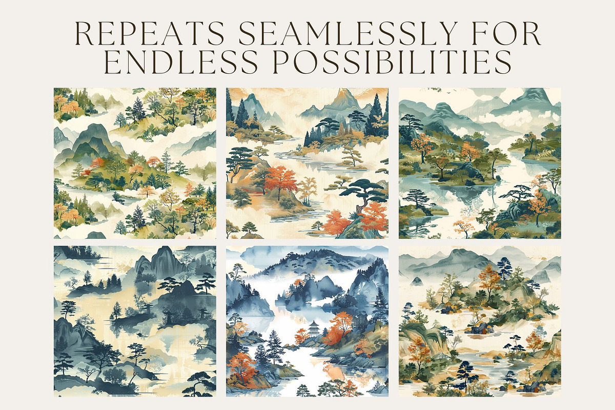 8 Tranquil Landscape Patterns, a Pattern Graphic by Inknfolly