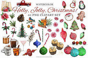 Festive Christmas Watercolor Clipart