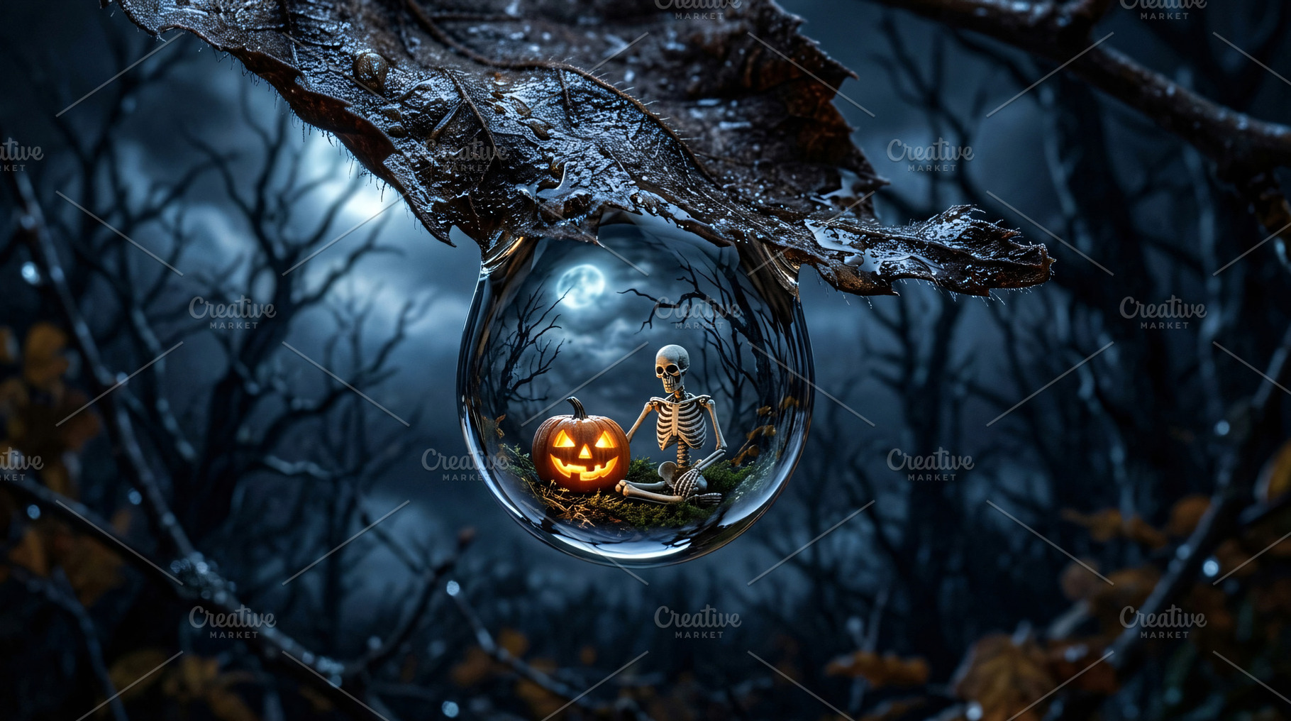 Skeleton and Pumpkin Dark Forest, a Holiday Photo by Rafoz