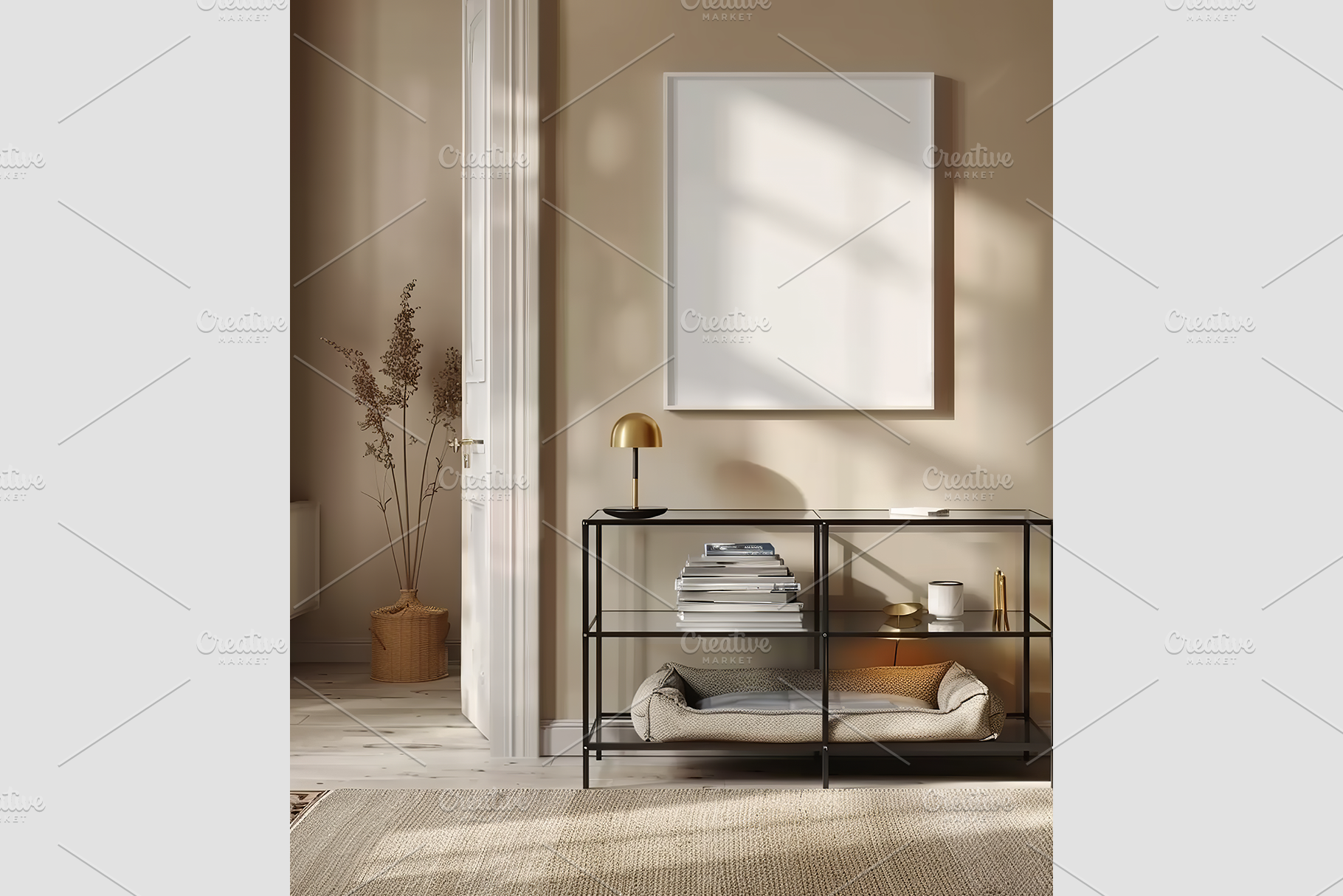 Frame Mockup in a Beige Room, an Architecture Photo by GFXCity