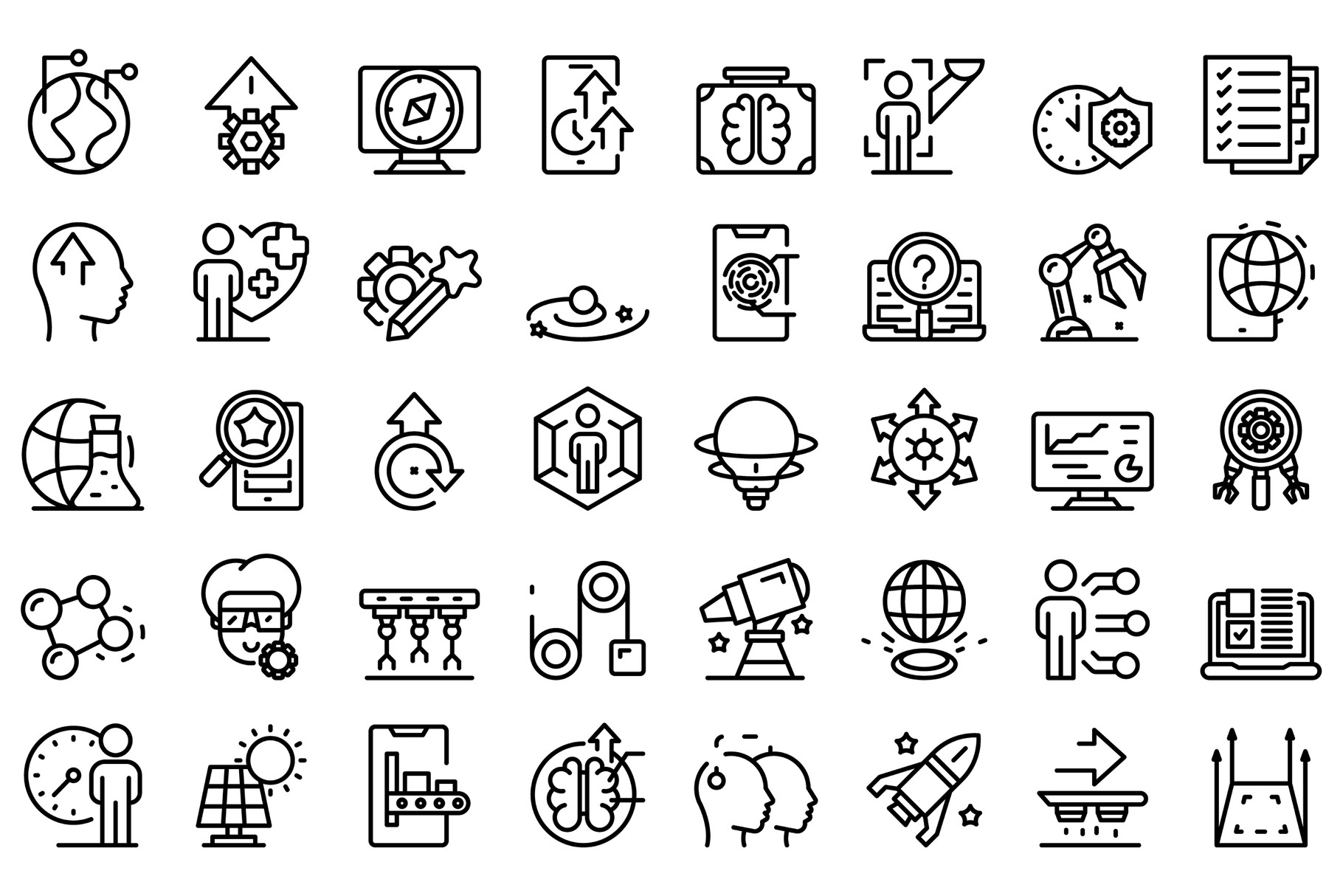 Commitment to innovation icons set, a Work Illustration by Ylivdesign