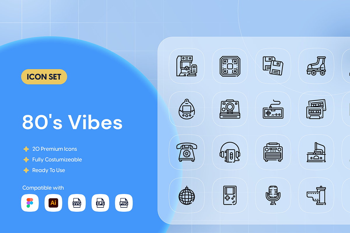 80's Vibes Icon Set, an Outline Icon by Nathaya Studio (Photo 1 of 2)
