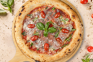 Delicious pizza with parma ham, a Photo by Grafvision photography