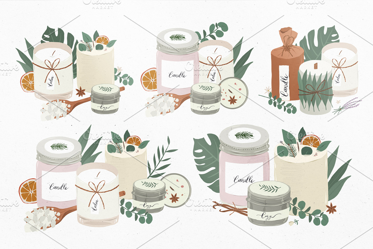 Scented candles vector illustrations, a Decorative Illustration by Fave Brush (Photo 3 of 13)
