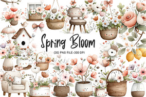Spring Bloom Watercolor Clipart, an Illustration by Designworld