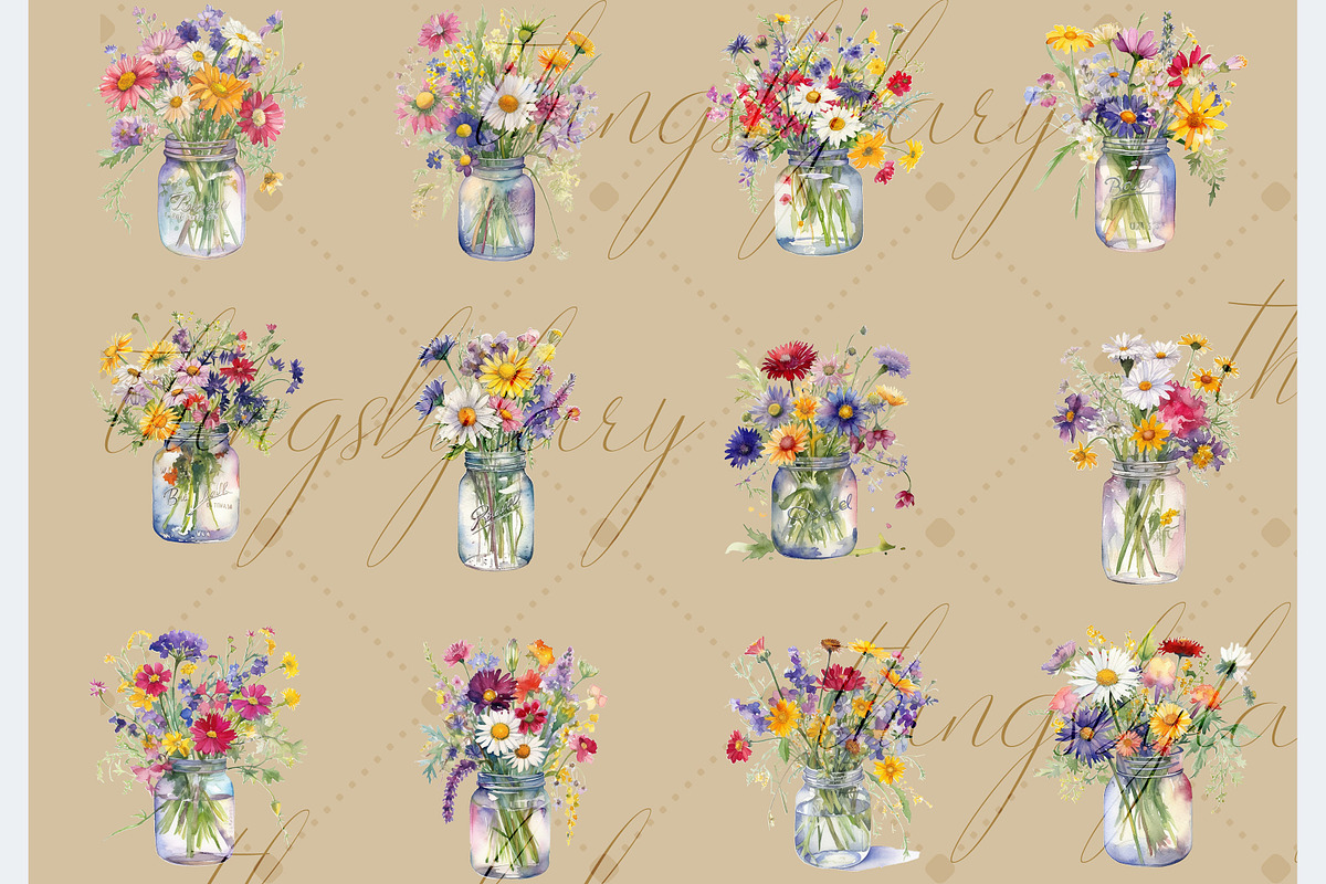 Wildflower in a Mason Jar PNG Images, an Object Graphic by ThingsbyLary (Photo 2 of 10)