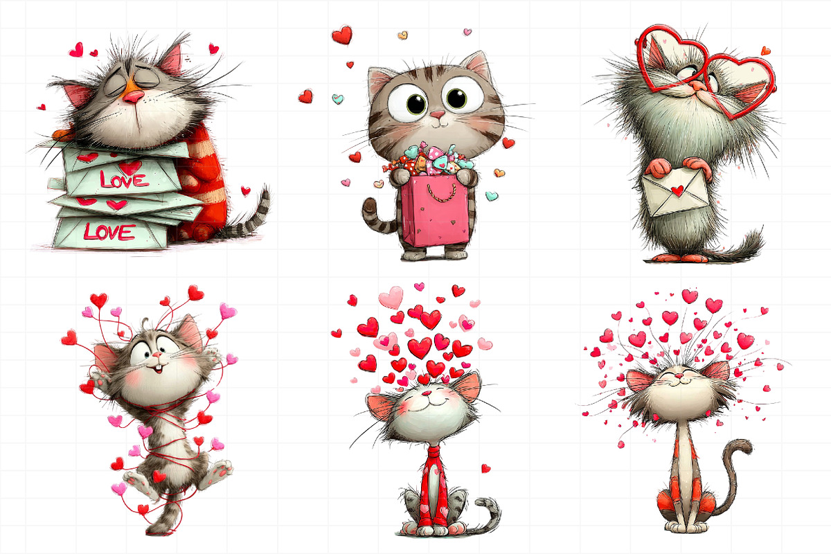 Whimsical Cats Valentines Day Clipar, an Illustration by Daily.Designs (Photo 5 of 8)