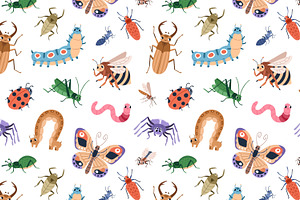 Cute Funny Insects Seamless Patterns