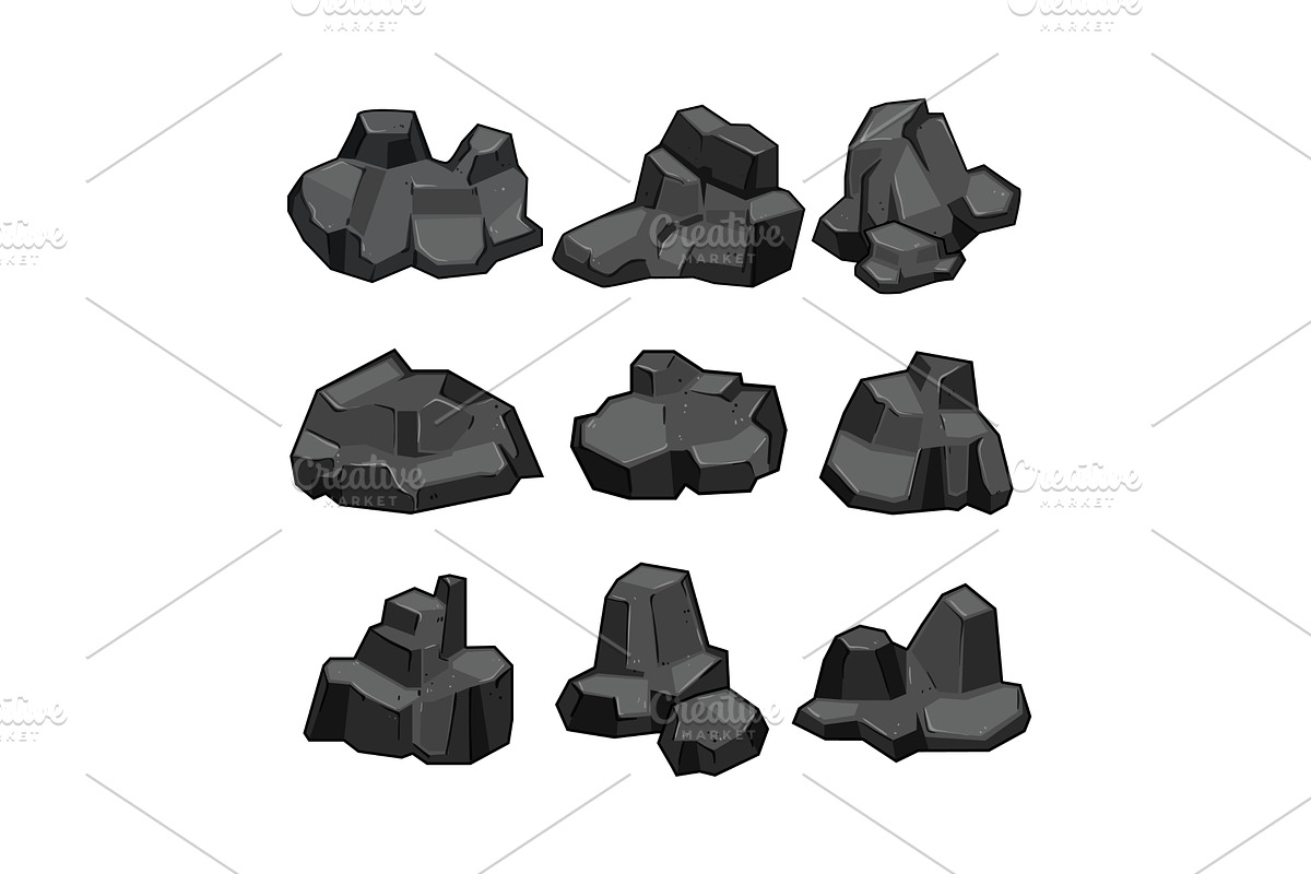 coal ore set cartoon vector, an Illustration by pikepicture